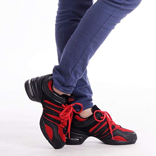 Yudesun Zapatos Aire Libre Deportes Danza Mujer - Mujeres Lona Cordones Suela de Goma Zapatillas Practicidad Running Sneaker Jazz Contemporáneo Baile Informal Rojo (Los Zapatos Son más pequeños)