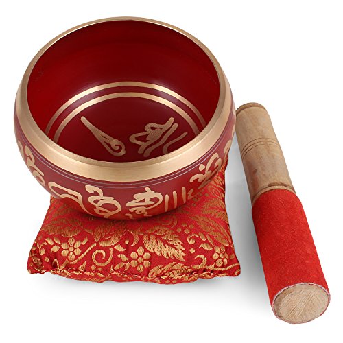 'ZAP Impex® Bol de meditación tibetano Om Mani / almohadón / mao de 4 pulgadas rojo