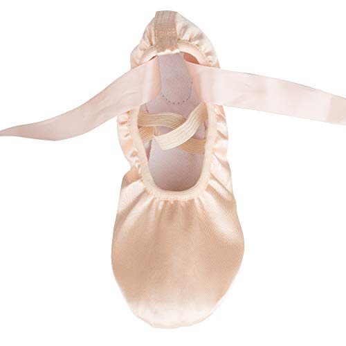 Zapatillas de Ballet Suela Partida Satín Zapatos de Danza y Gimnasia con Cinta para Niñas y Adultos 26 EU