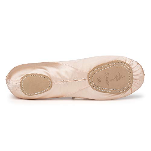 Zapatillas de Ballet Suela Partida Satín Zapatos de Danza y Gimnasia con Cinta para Niñas y Adultos 29 EU