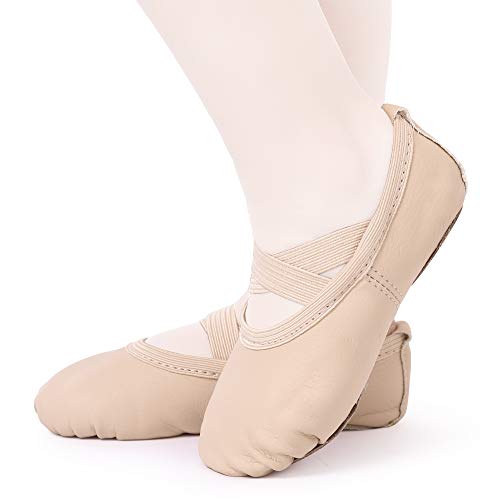 Zapatillas de Danza Cuero Zapatos Media Punta de Ballet y Gimnasia para Niña y Mujer Beige 38