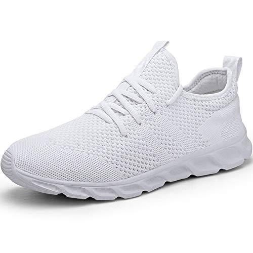 Zapatillas de Running para Hombre Casual Tenis Asfalto Zapatos Deporte Fitness Gym Correr Gimnasio Deportives Transpirables Seguridad Atlético Trekking Bambas Plataform Sneakers Blanco 42 EU