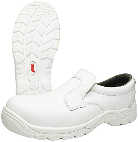 Zapatillas de Trabajo Nitras 7250 Clean Step I - Zapatilla de Seguridad S2 para Hombres y Mujeres - Zapatos Resistentes al Agua con Punta de Acero - Blanco, Tamaño 45