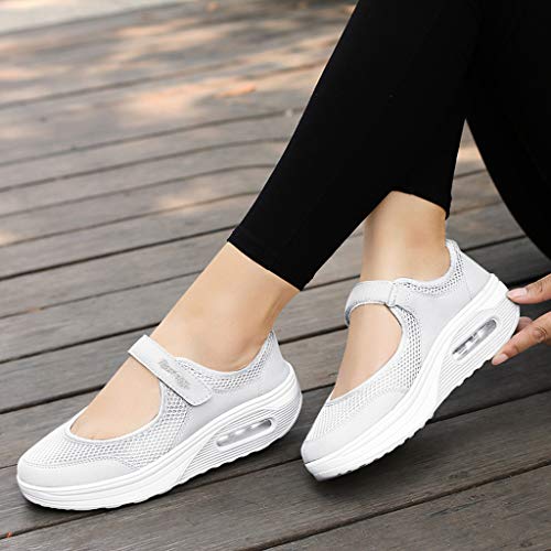 Zapatillas Deportivas de Mujer - Talla 35-42 - Casual Verano Transpirables Zapatos de Deporte con Plataforma - Fitness Gimnasia Ligero Sneakers de Running Sandalias (38 EU, Blanco)