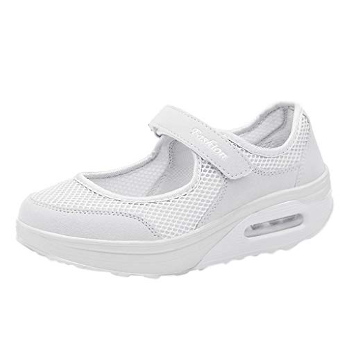 Zapatillas Deportivas de Mujer - Talla 35-42 - Casual Verano Transpirables Zapatos de Deporte con Plataforma - Fitness Gimnasia Ligero Sneakers de Running Sandalias (38 EU, Blanco)