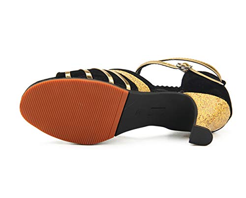 Zapato de Baile Latino para Mujer con Punta Cerrada - Standard Modern Tango Ballroom Salsa Party Tobillera con Correa Tacón Baile Damas Contemporáneo (Negro,39 EU