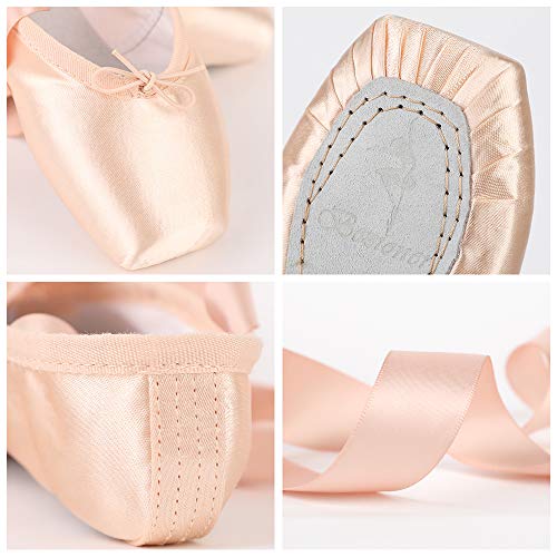 Zapatos de Danza de Punta Suave Zapatillas de Ballet para Principiantes con Puntera de Gel de Silicona y Cintas para Mujeres y Niñas 33 EU