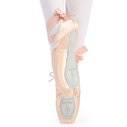 Zapatos de Danza de Punta Suave Zapatillas de Ballet para Principiantes con Puntera de Gel de Silicona y Cintas para Mujeres y Niñas 33 EU