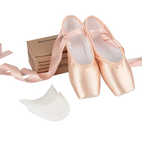 Zapatos de Punta Satén Zapatillas de Ballet con Puntera de Gel de Silicona y Cintas para Mujeres y Niñas 43