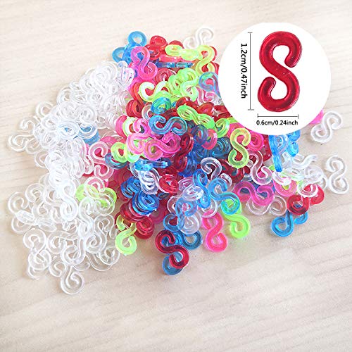 Zliger Telar S Clips Loom Bands Conexión S-Clips Ganchos Clip S Plástico Telar Band Kit de Pulseras de Goma para Pulseras de la Joyería Que Hace la Accesorios Herramienta (100 Blanco+100 Vistoso)