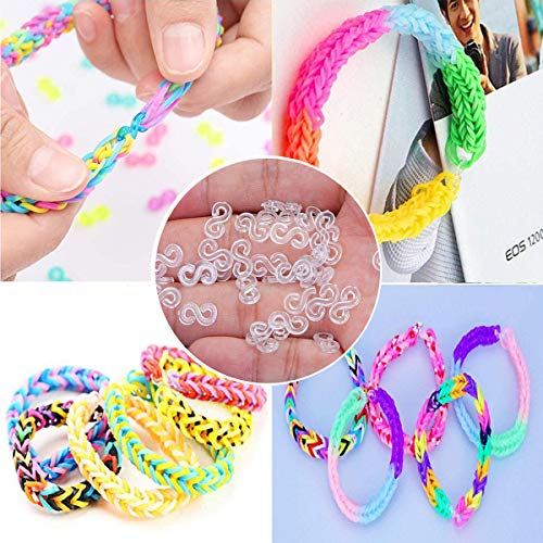 Zliger Telar S Clips Loom Bands Conexión S-Clips Ganchos Clip S Plástico Telar Band Kit de Pulseras de Goma para Pulseras de la Joyería Que Hace la Accesorios Herramienta (100 Blanco+100 Vistoso)