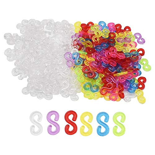 Zliger Telar S Clips Loom Bands Conexión S-Clips Ganchos Clip S Plástico Telar Band Kit de Pulseras de Goma para Pulseras de la Joyería Que Hace la Accesorios Herramienta (100 Blanco+100 Vistoso)