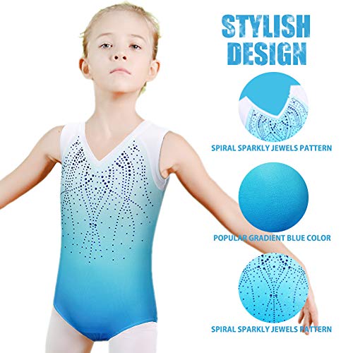 ZNYUNE Niña Maillot de Gimnasia sin Manga 182 Azul NO.8A para 7-8 años