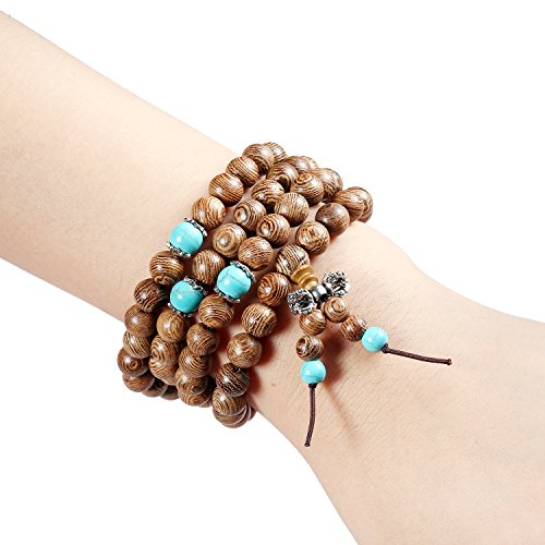 108 Beads Bracelet Tibetan Buddhist Buddha Meditation Natural Wood Mala Prayer Bead Necklace