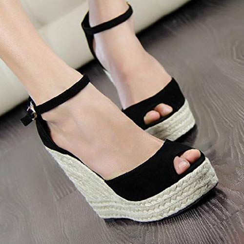 2019 Verano Sandalias Romanas Mujer, Zapato Peep-Toe Con Plataforma Cuña Alpargatas Zapatillas De Boda Fiesta Sandalias De Vestir De Talla Grande 33-44 EU(Negro, 33 EU)