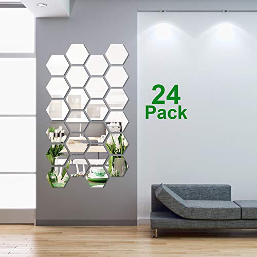 24 Piezas de Espejo de Acrílico Desmontable Pegatina de Pared Adornos Decoración para Hogar Sala de Estar Dormitorio (Estilo 3)