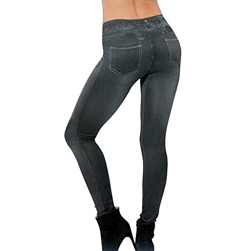 2Pcs Leggings Leggins Jeggings Vaqueros Pantalones Elásticos para Mujer Azul y Negro (XXL)