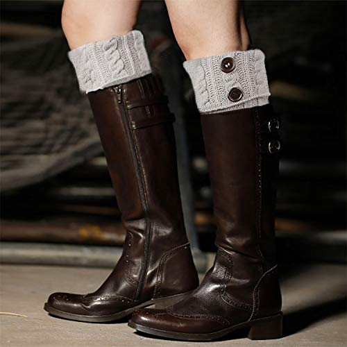 3 Pares Calentadores Piernas Mujer Calcetines de Punto Invierno Tejidos Cálidos Botón Calientapiernas Cortas Ganchillo Cubierta para Botas y Botines (Negro/Gris/Beige)