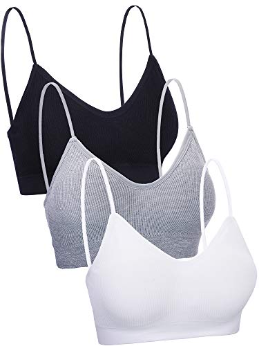 3 Sujetadores de Tubo de Cuello V Camisola con Relleno sin Costura Bandeau Sujetador Deportivo Sujetador de Dormir con Tirantes Elásticos (Negro, Blanco, Gris, L-XL)