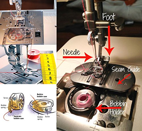 36Pcs Bobinas Para Máquinas De Coser Plásticos Carretes De Máquinas De Coser Para Brother Janome W6 Singer Con Caja De Almacenamiento Tijeras Costuras Descosedor Y Cinta Métrica