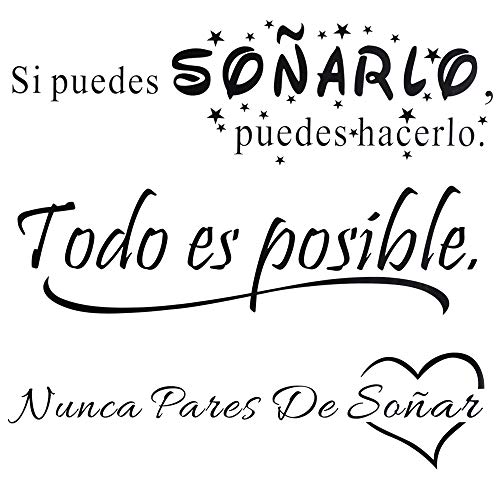 3pcs Pegatinas Pared Vinilos Frases Motivadoras Citas Inspiradoras Español Letras Stickers Adhesivos Negro Decorativos Habitación Dormitorio Salón Oficina Todo es posible