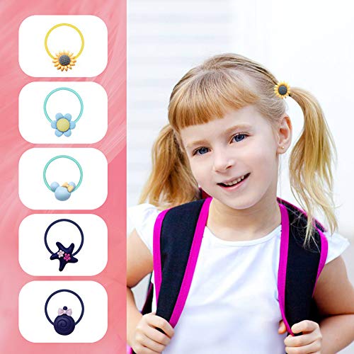 40 Pcs Banda para el Cabello de Las Niñas, XCOZU Banda de pelo Multicolor de Dibujos Animados, Hairband Elástico Del Titular de Cola de Caballo Viene con Caja de Lata Rosa