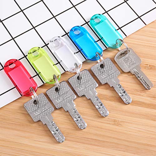 50 pcs Llavero Identificador, Etiquetas de Plástico Clave Keyring Etiqueta Llavero con Etiquetas Nombre Plástico para Hotel Escuela de Oficina EquipajeHogar, Blanco