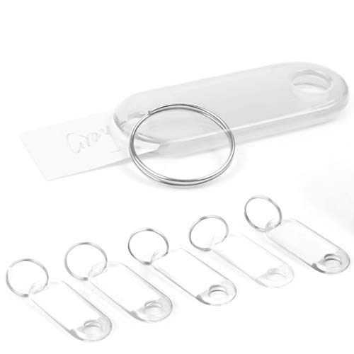 50 pcs Llavero Identificador, Etiquetas de Plástico Clave Keyring Etiqueta Llavero con Etiquetas Nombre Plástico para Hotel Escuela de Oficina EquipajeHogar, Blanco