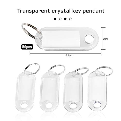 50 pcs Llavero Identificador, Etiquetas de Plástico Clave Keyring Etiqueta Llavero con Etiquetas Nombre Plástico para Hotel Escuela de Oficina EquipajeHogar, Blanco