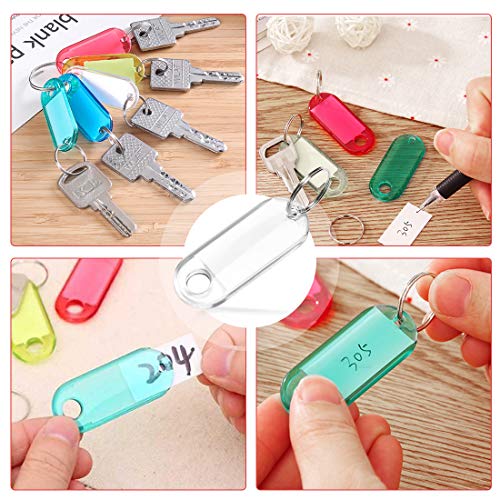 50 pcs Llavero Identificador, Etiquetas de Plástico Clave Keyring Etiqueta Llavero con Etiquetas Nombre Plástico para Hotel Escuela de Oficina EquipajeHogar, Blanco