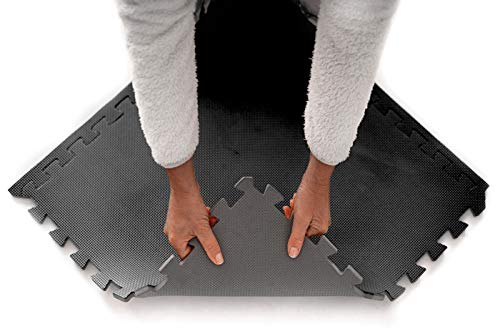 8 x Negro Colchonetas, Suelo para Gimnasio, EVA Puzzle 60cm x 60cm x12mm con Reverso Antideslizante, Certificacion Libre De Toxicos