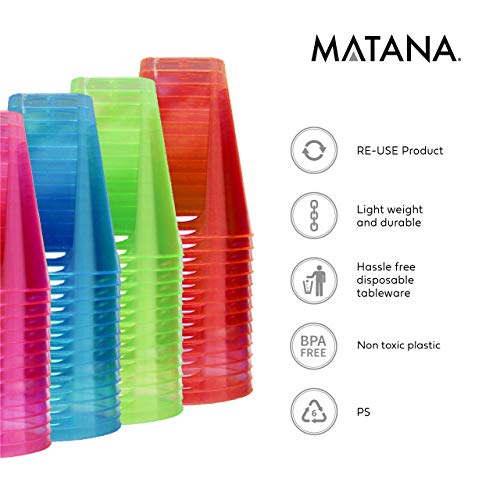 80 Multi-Uso Vasos de Plástico Duro, Neón 210ml - Reutilizable - 4 Colores, Durable y Resistente Cumpleaños, Fiestas, Eventos, Navidad y Año Nuevo Celebracion.