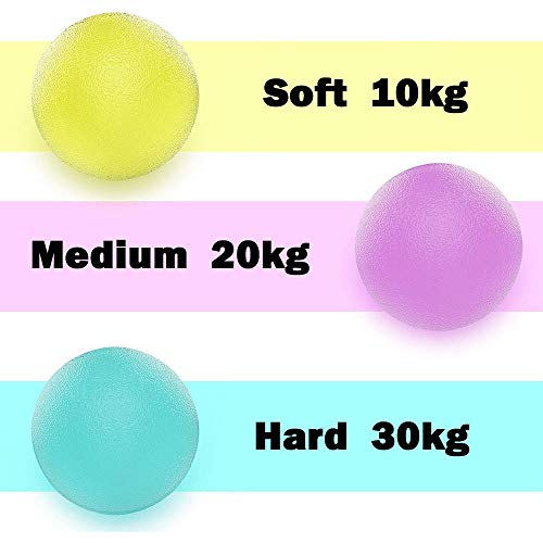 A 3 Pelota Rehabilitacion Mano, Pelota Antiestres Pelotas Ejercicio Manos, Antiestres Ejercitar para Fisioterapia, Tratamiento de Manos, Alivio del estrés, 3 Niveles de Resistencia, 3 Colores