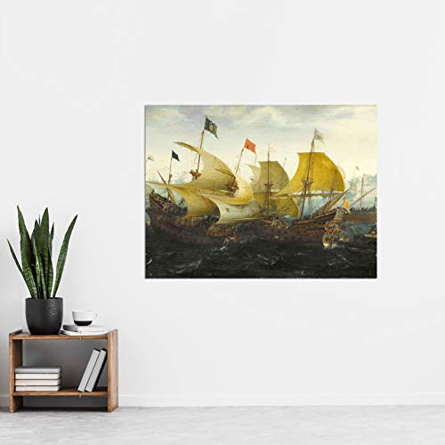 Aart Battle Cadiz Dutch English Ships Painting Large XL Wall Art Canvas Print Batalla holand�s Embarcacion Pintura Pared