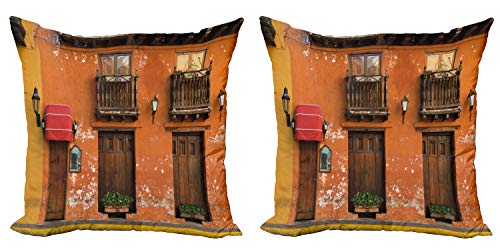 ABAKUHAUS America Set de 2 Fundas para Cojín, Cartagena Calles Photo, con Estampado en Ambos Lados con Cremallera, 60 cm x 60 cm, Marrón Anaranjado