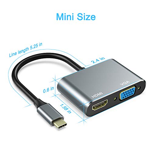 ABLEWE Adaptador USB C a HDMI VGA,USB C Hub Thunderbolt 3 a HDMI 4K VGA 1080P para MacBook Pro 2019/2018/2017/MacBook Air 2018/Dell XPS 13/Samsung S8/S9/Y Otros