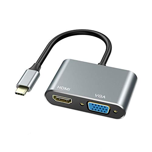 ABLEWE Adaptador USB C a HDMI VGA,USB C Hub Thunderbolt 3 a HDMI 4K VGA 1080P para MacBook Pro 2019/2018/2017/MacBook Air 2018/Dell XPS 13/Samsung S8/S9/Y Otros