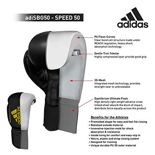 adidas Speed 50 - Guantes de Boxeo para Adulto, Color Blanco y Negro