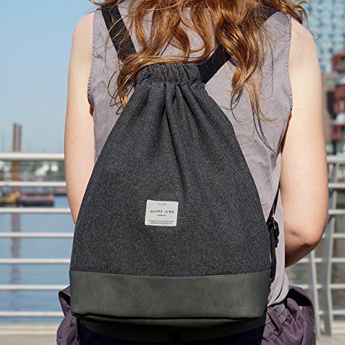 Adore June Daypack Bob Moderno Mochila con Cordón para Deportes, Viajes y Ciudad, Bolsa de Gimnasia para Mujeres y Hombres con Bolsillo Interior y Bolsa de Seguridad con Cremallera, Antracita