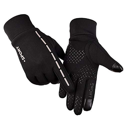 AFIT Guantes de Otoño Invierno a Prueba de Viento Impermeable Antideslizantes Ciclismo Bicicleta Correr Aire Libre Guantes Pantalla Táctil Guantes para Hombres y Mujeres (Negro, M)