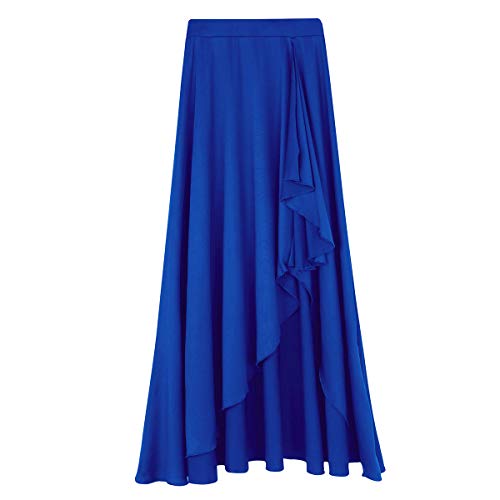 Agoky Falda Irregular de Danza para Mujer Falda Larga de Ballet Baile Flamenco Latino Tango Sevillanas Traje Falda Danza del Vientre Chica Dancewear Azul Medium