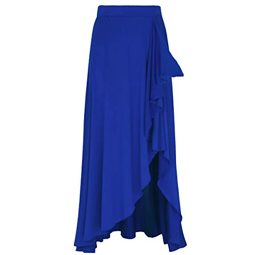 Agoky Falda Irregular de Danza para Mujer Falda Larga de Ballet Baile Flamenco Latino Tango Sevillanas Traje Falda Danza del Vientre Chica Dancewear Azul Medium