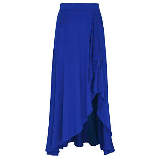 Agoky Falda Irregular de Danza para Mujer Falda Larga de Ballet Baile Flamenco Latino Tango Sevillanas Traje Falda Danza del Vientre Chica Dancewear Azul Medium