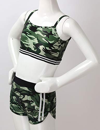 Agoky Niñas Pequeñas Ropa Deportiva Conjunto Traje Crop Top sin Manga Pantalones Cortos Estampados Traje Deporte Verano para Correr Yoga Fitness Camuflaje 9-10 años