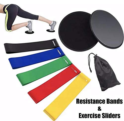 AIH Profit Set/Kit de Gimnasio, Deporte y Ejercicio en Casa - Bandas Elásticas Musculación -5 Gomas Elásticas Fitness Pilates -Toalla Microfibras - Muñequeras Crossfit - Core Sliders - 22 Pcs