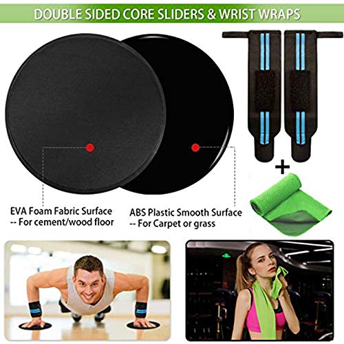 AIH Profit Set/Kit de Gimnasio, Deporte y Ejercicio en Casa - Bandas Elásticas Musculación -5 Gomas Elásticas Fitness Pilates -Toalla Microfibras - Muñequeras Crossfit - Core Sliders - 22 Pcs