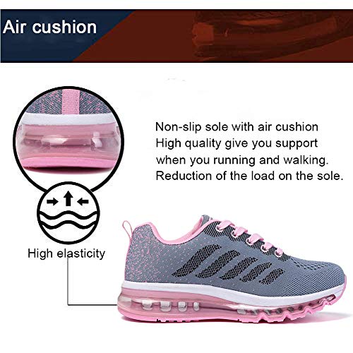 Air Zapatillas de Running para Hombre Mujer Zapatos para Correr y Asfalto Aire Libre y Deportes Calzado Unisexo Gray Pink 38