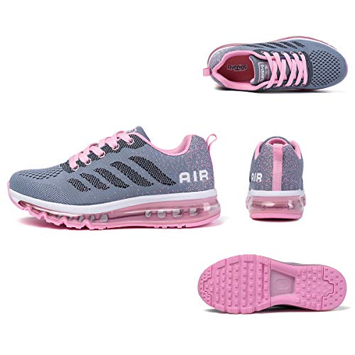 Air Zapatillas de Running para Hombre Mujer Zapatos para Correr y Asfalto Aire Libre y Deportes Calzado Unisexo Gray Pink 38