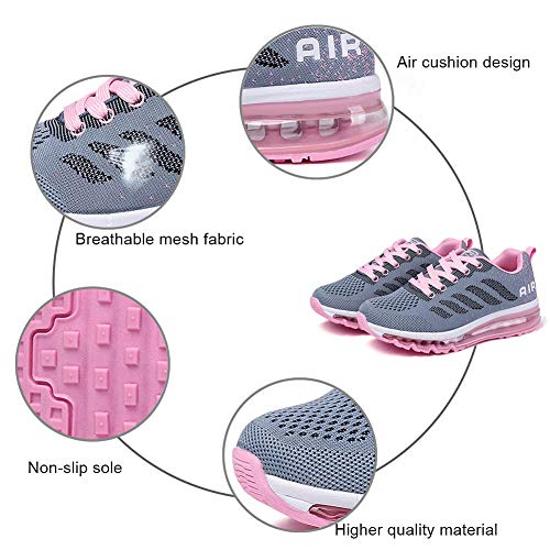 Air Zapatillas de Running para Hombre Mujer Zapatos para Correr y Asfalto Aire Libre y Deportes Calzado Unisexo Gray Pink 38