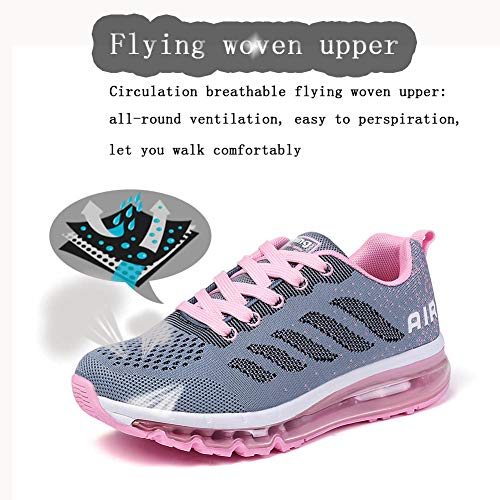 Air Zapatillas de Running para Hombre Mujer Zapatos para Correr y Asfalto Aire Libre y Deportes Calzado Unisexo Gray Pink 38